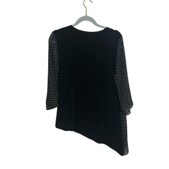 Chico’s Travelers Womens Black & White Polka Dot Asymmetrical Knit Top Artsy M - Picture 7 of 12